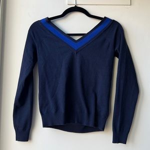 LAGENCE Antionette V Neck Pullover Blue Long Sleeve Sweater XXS